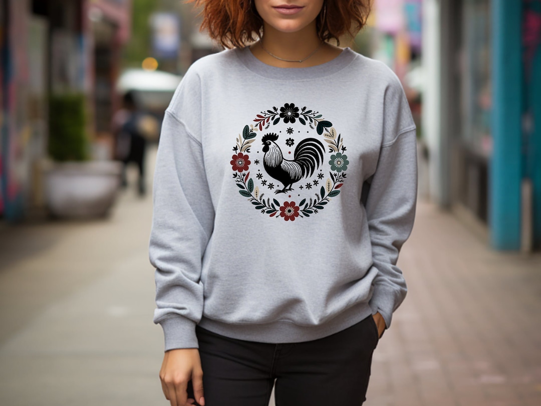 Rooster Sweater. Rooster Gift. Floral Sweater. Flower Sweatshirt. Chicken Sweater. Chicken Gift