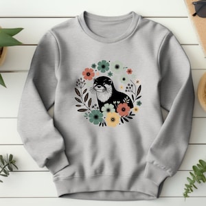 Otter Sweater. Otter Gift. Floral Sweater. Flower Crewneck. Otter Crewneck. Otter Lover Gift. Otter Clothing. Animal Sweater #FC29