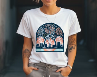 St Louis Shirt. St Louis Gift. Firework Tee. Arch T-shirt. City Skyline Tee. US City Shirt. US City Gift. Travel Shirt. Travel Gift