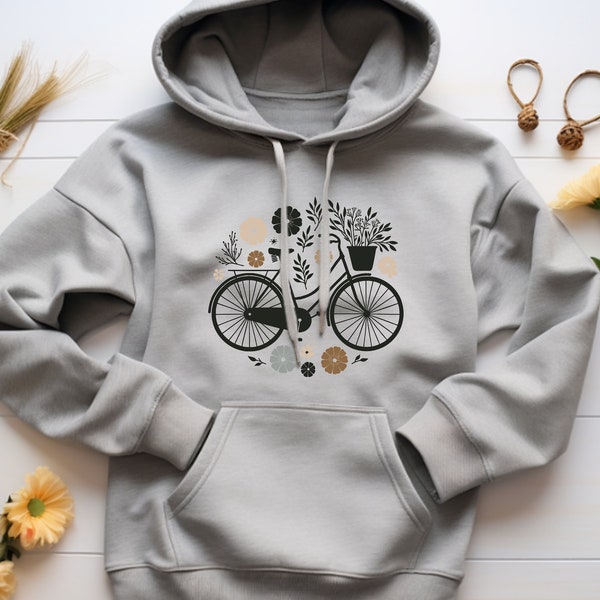 Bicycle Hoodie. Bike Gift. Floral Hoodie. Flower Hoodie. Cycling Sweatshirt. Cyclist Hoodie. Bike Lover Gift. Bicycle Gift. Cycle Apparel