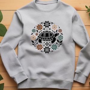 Tortoise Sweater. Tortoise Gift. Floral Sweater. Flower Sweatshirt. Tortoise Fan. Reptile Sweater. Reptile Gift. Animal Sweater
