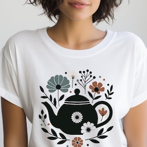 Tea Pot Shirt. Tea Lover Tee. Floral Shirt. Flower T-shirt. Tea Enthusiast. Tea Party Shirt. Tea Time Tee. Tea Drinker Gift. Cozy #FC722