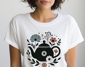 Tea Pot Shirt. Tea Lover Tee. Floral Shirt. Flower T-shirt. Tea Enthusiast. Tea Party Shirt. Tea Time Tee. Tea Drinker Gift. Cozy #FC722