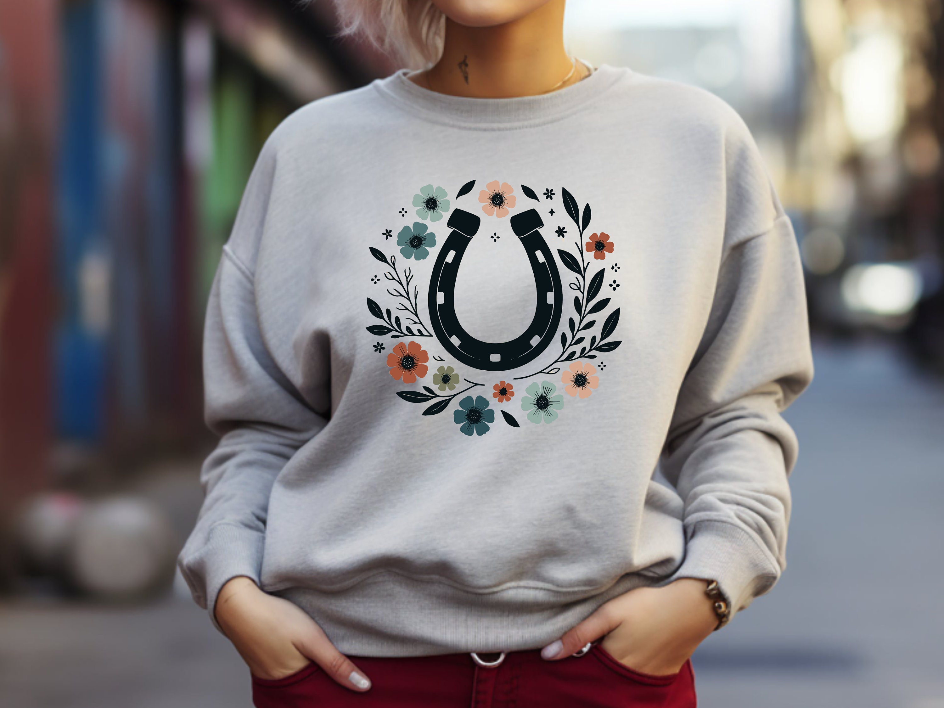 Horseshoe Sweater. Horseshoe Gift. Floral Sweater. Flower