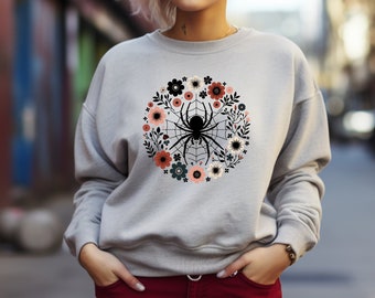 Suéter de araña. Regalo de araña. Suéter floral. Suéter de flores. Cuello redondo arácnido. Regalo para amantes de las arañas. Suéter de Entomología. Regalo de aracnología