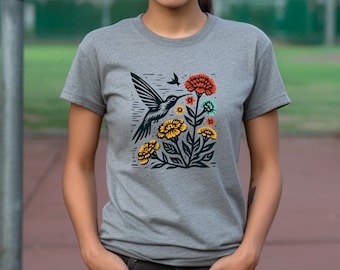 Hummingbird Shirt. Bird T-shirt. Nature Shirt. Bird Lover Tee. Animal Shirt. Flower T-shirt. Nature Lover Tee. Animal Lover Top #FC1049