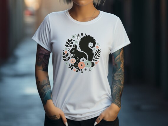 Squirrel Shirt. Squirrel Gift. Floral Shirt. Flower T-shirt. Squirrel Lover Tee. Animal Shirt. Animal Lover Gift. Nature T-shirt