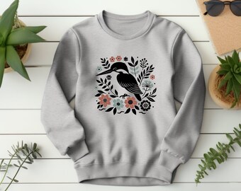 Kingfisher Sweater. Bird Sweater. Floral Sweater. Flower Crewneck. Birdwatcher Gift. Ornithologist Gift. Nature Lover Gift