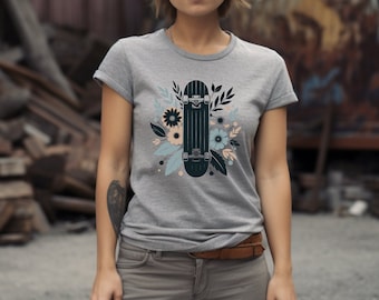 Skateboard Shirt. Skate Gift. Floral Shirt. Flower Tee. Skater Shirt. Skateboarder Tee. Skate Park Tee. Skating Shirt. Skating Gift