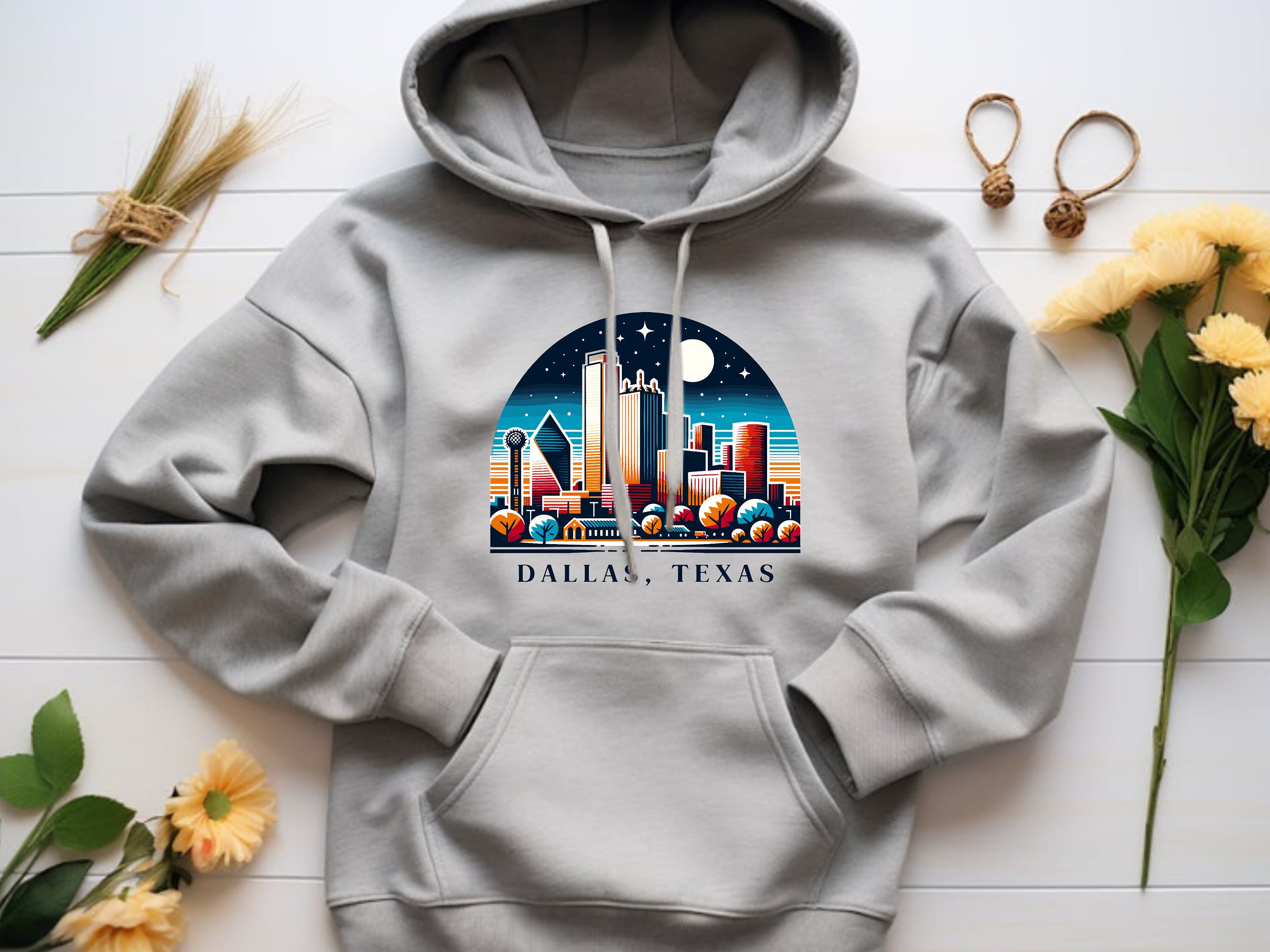 Dallas Football Skyline Hoodie - Long Sleeve Pullover Sweatshirt For Men
