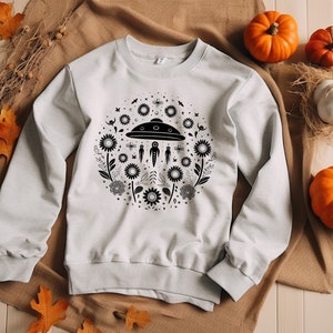 Floral UFO Sweatshirt. Floral Alien Sweater. Space Gift. Space Sweatshirt. UFO Gift. Sci-Fi Sweatshirt. Sci-Fi Gift. Space Lover Gift #FC159