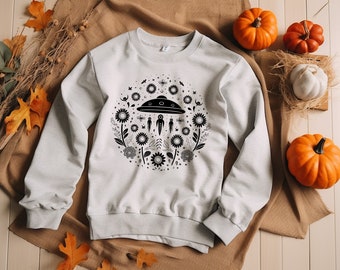 Floral UFO Sweatshirt. Floral Alien Sweater. Space Gift. Space Sweatshirt. UFO Gift. Sci-Fi Sweatshirt. Sci-Fi Gift. Space Lover Gift #FC159