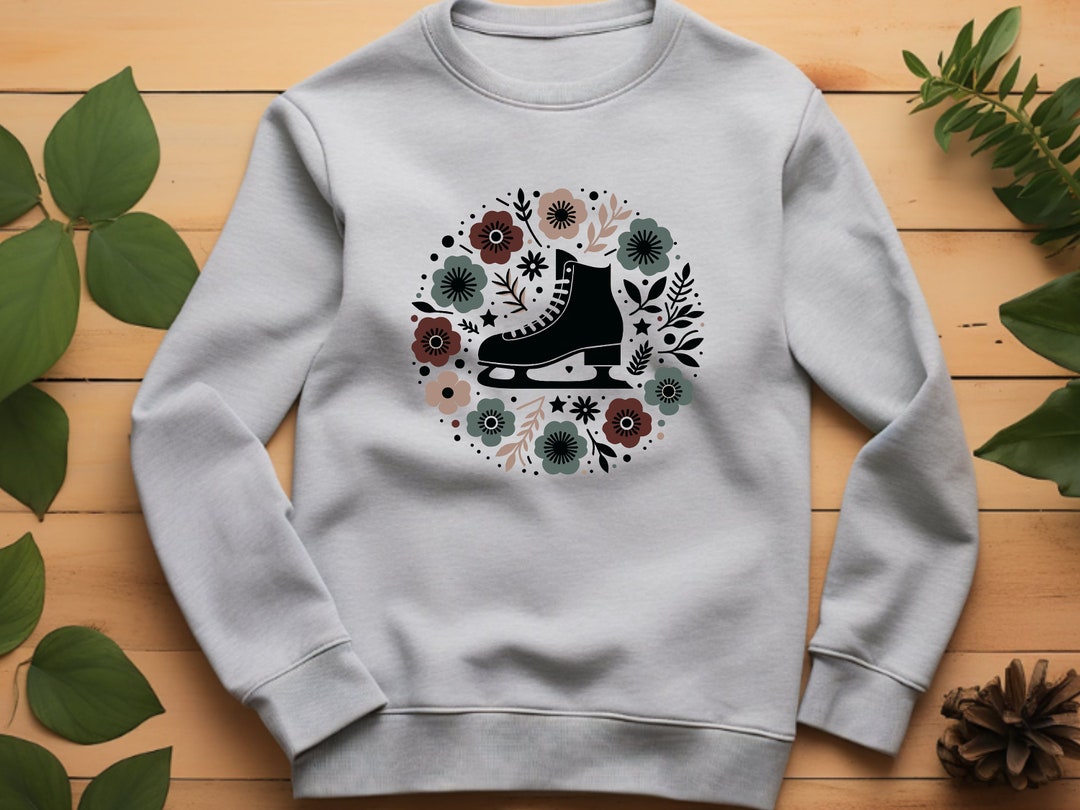 Ice Skate Sweater. Ice Skating Gift. Skater Sweater. Floral Sweatshirt