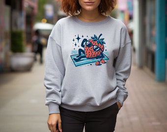 Suéter de fresa. Regalo gastronómico. Suéter de playa. Lindo suéter de comida. Regalo para amantes de la comida. Suéter peculiar. Regalo divertido de frutas. Jersey con gafas de sol