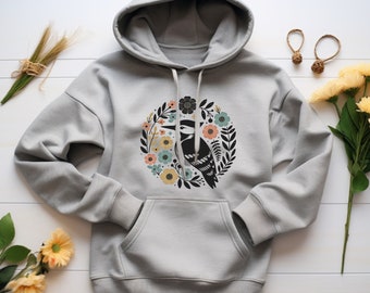 Woodpecker Hoodie. Bird Lover Gift. Floral Hoodie. Flower Hoodie. Birdwatcher Gift. Ornithologist Gift. Nature Lover Hoodie #FC509