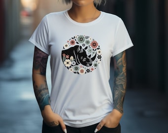 Rhino Shirt. Rhino T-shirt. Floral Shirt. Flower Tee. Rhino Lover Tee. Rhino Gift. Animal Shirt. Wildlife Tee. Safari Shirt. Rhino Save