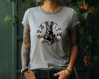 Dutch Shepherd Tee. Dog Lover Shirt. Dog With Flowers Tee. Shepherd Shirt. Shepherd Gift. Dog Owner Gift. Floral Dog Shirt. Pet Lover #FC648