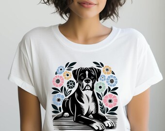 Boxer Dog Shirt. Boxer Dog Gift. Floral Dog Tee. Floral Dog Shirt. Dog Lover Tee. Dog Flower Shirt. Boxer Flower Tee. Pet Owner #FC1046