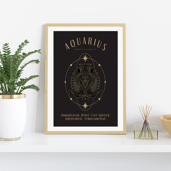 Aquarius Printable Art. Aquarius Zodiac Sign Print. Astrology Sign Print. Aquarius Gift. February Birthday Gift. Star Sign Wall Art