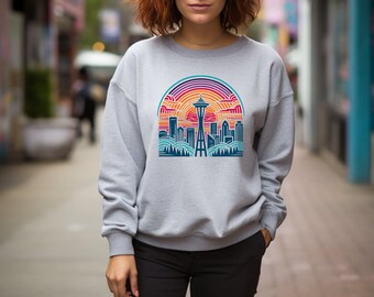 Seattle Sweater. Seattle Gift. Space Needle. Travel Gift. Sunset Sweater. Sunset Gift. Cityscape Top. Cityscape Sweater. Urban Gift #FC09