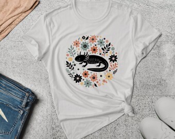 Axolotl Shirt. Axolotl Gift. Floral Shirt. Flower Tee. Axolotl Tee. Cute Axolotl Gear. Axolotl Lover Tee. Salamander Shirt. Amphibian Tee