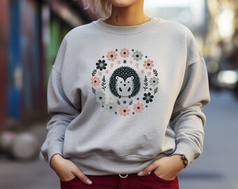Hedgehog Sweater. Hedgehog Gift. Floral Sweater. Flower Sweatshirt. Cozy Hedgehog. Pet Lover Gift. Pet Owner Sweater. Cute Animal Crew