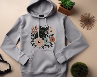 Pig Hoodie. Pig Gift. Floral Hoodie. Flower Hoodie. Pig Sweatshirt. Pig Lover Hoodie. Farm Animal Hoodie. Pig Owner Gift. Animal #FC17