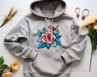 Sudadera con capucha de hibisco. Regalo de hibisco. Sudadera de flores. Sudadera con capucha floral. Sudadera con capucha tropical. Regalo tropical. Sudadera Naturaleza. Sudadera con capucha botánica