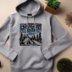 Forest Hoodie. Camping Hoodie. Camper Gift. Nature Sweatshirt. Outdoor Hoodie. Outdoor Gift. Starry Night Hoodie. Tent Sweatshirt