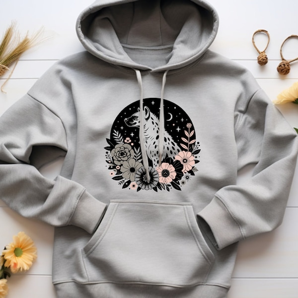 Hyena Hoodie. Hyena Gift. Floral Hoodie. Flower Hoodie. Animal Hoodie. Wild Animal Gift. Safari Sweatshirt. Nature Lover Gift