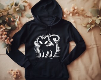 Black Cat Hoodie. Halloween Hoodie. Cat Sweatshirt. Witchy Hoodie. Spooky Hoodie. Cat Lover Gift. Witchy Gift. Spooky Gift. Black Cat #FC79