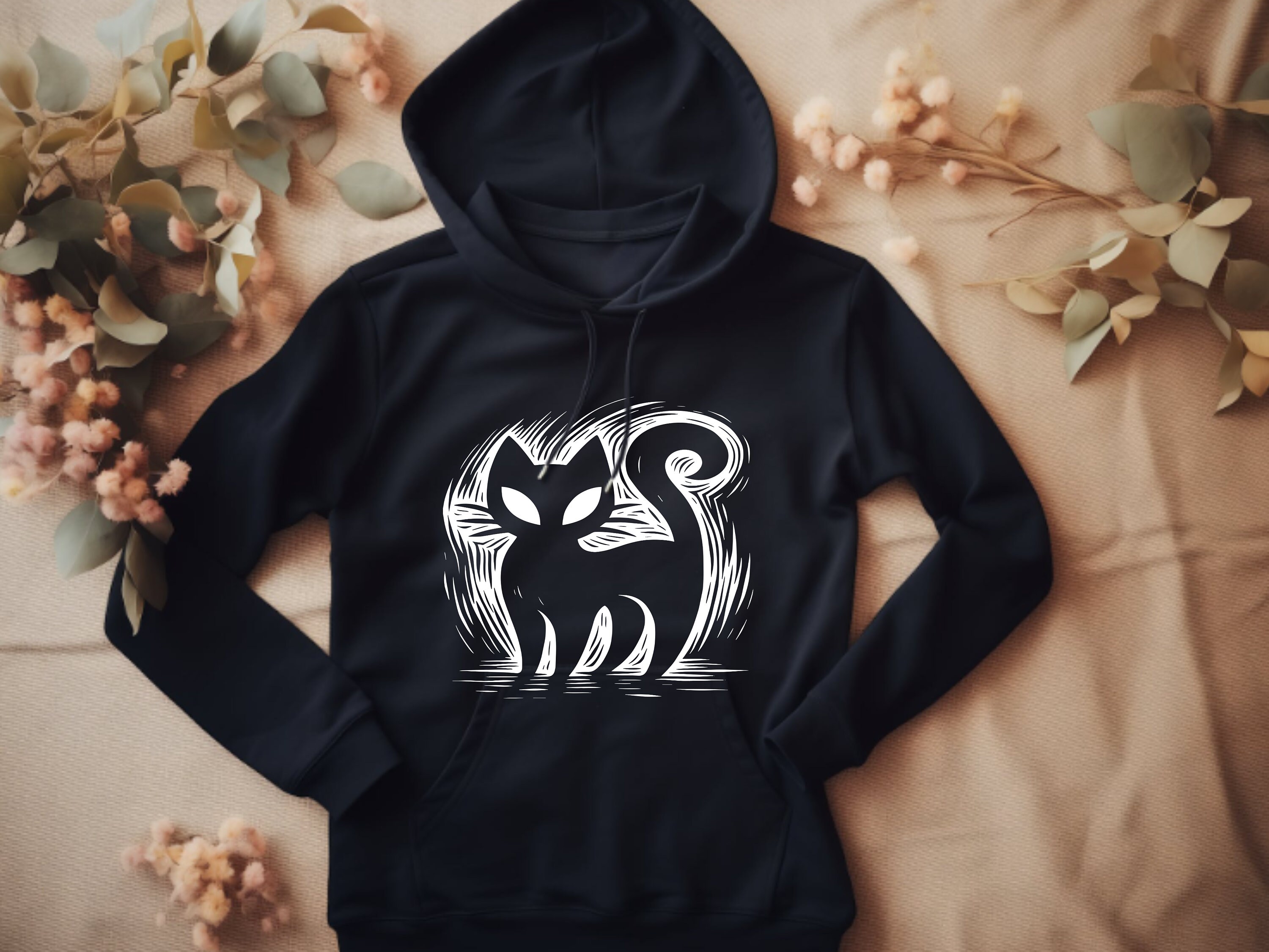 Black and white cat hoodie deals