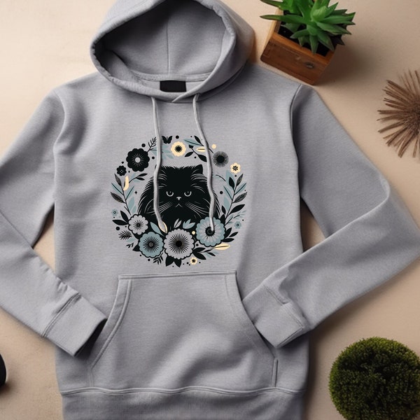 Persian Cat Hoodie. Cat Lover Gift. Floral Hoodie. Flower Hoodie. Persian Cat Gift. Cat Owner Hoodie. Cat Owner Gift. Cat Sweatshirt