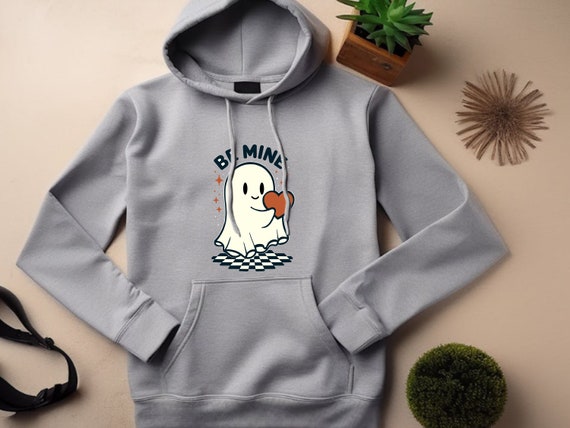 Valentines Day Gift. Cute Ghost Hoodie. Cute Ghost Gift. Be Mine Sweatshirt. Be Mine Gift. Heart Hoodie. Heart Gift. Romantic Hoodie