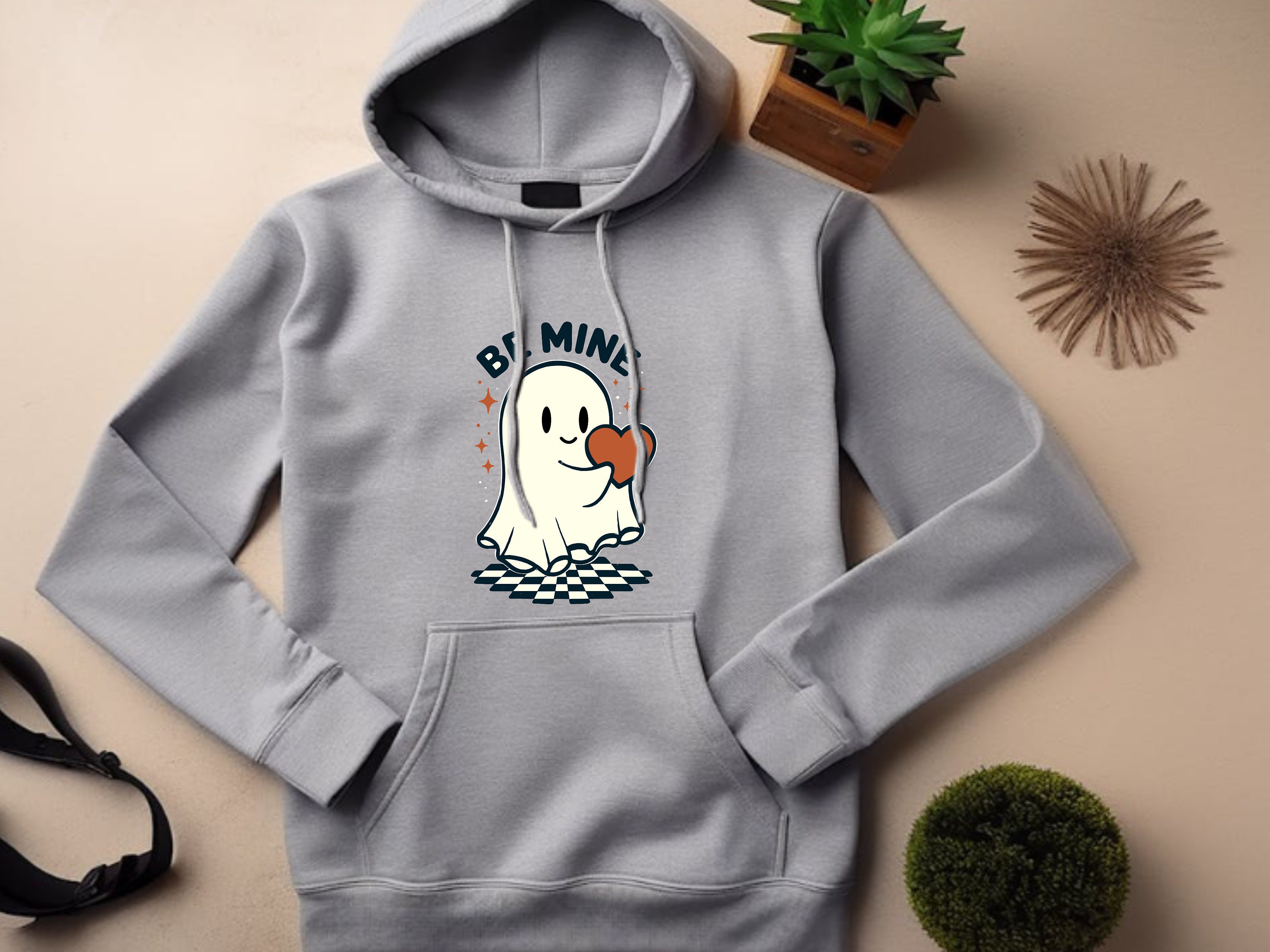 Valentines Day Gift. Cute Ghost Hoodie. Cute Ghost Gift. Be Mine Sweatshirt. Be Mine Gift. Heart Hoodie. Heart Gift. Romantic Hoodie