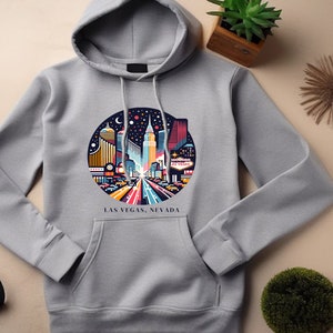 Sudadera con capucha de Las Vegas. Regalo de Las Vegas. Sudadera con capucha de Las Vegas. Regalo de Las Vegas. Sudadera con capucha de luces de neón. Regalo de luces de neón. Sudadera con capucha Skyline #FC975