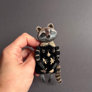 Raccoon brooch,OOAK brooch, raccoon jewellery, shawl pin, handbag decoration, exclusive brooch, gift for mom, doll brooch
