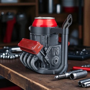 Engine Can Holder, 3D Printed V8 Drink Cozy for Car Lovers