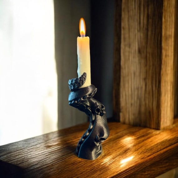 Skull Candle Holder with Octopus Tentacle Base, Gothic Home Decor Accent