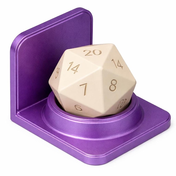 D20 Bookend with Removable Dice, Tabletop RPG Decor for Fantasy Shelves