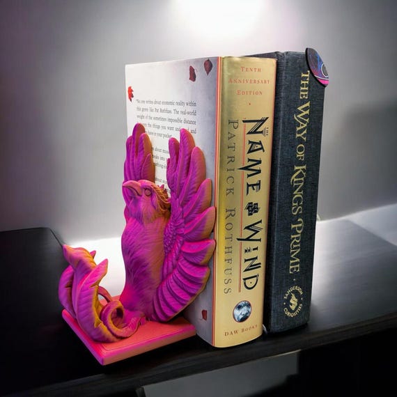 Phoenix Bookends for Books | 3D Printed Gothic Shelf Decor | Functional Book Support