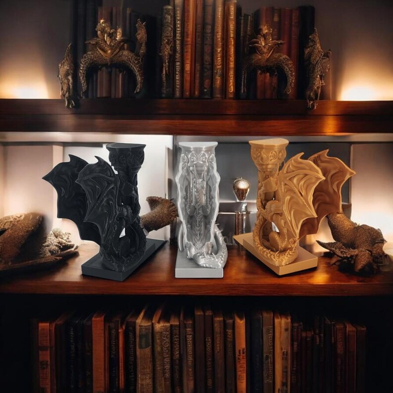Dekoracja fantasy Dragon Bookend | Podpórka do półek na książki drukowana w 3D zdjęcie 11
