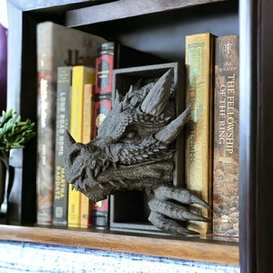 Dragon Book End Nook 3D Printed Choose Color Fantasy Horror Book Shelf Decor Book End