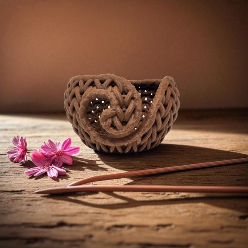 Knitting Yarn Bowl with Knit Pattern | 3D Printed Crochet Organizer image 4