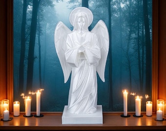 セラフィム天使像 - 6枚の翼を持つ手描きの3Dプリント樹脂像