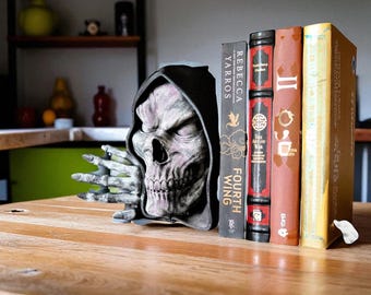 Gothic Bookend with Skeletal Figure, 3D Printed Horror Decor