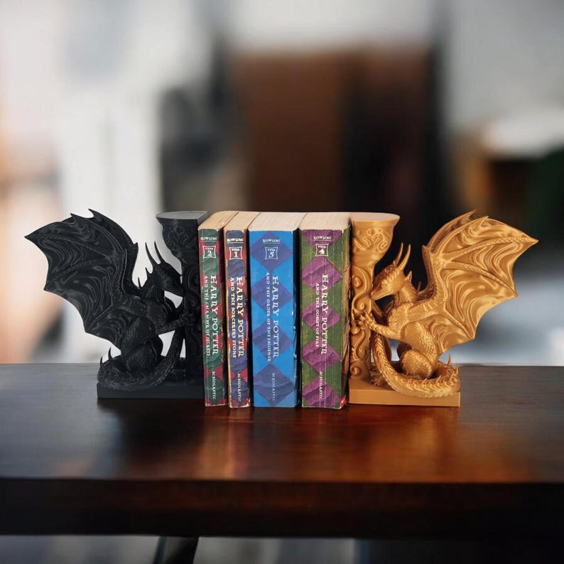 Dekoracja fantasy Dragon Bookend | Podpórka do półek na książki drukowana w 3D zdjęcie 8