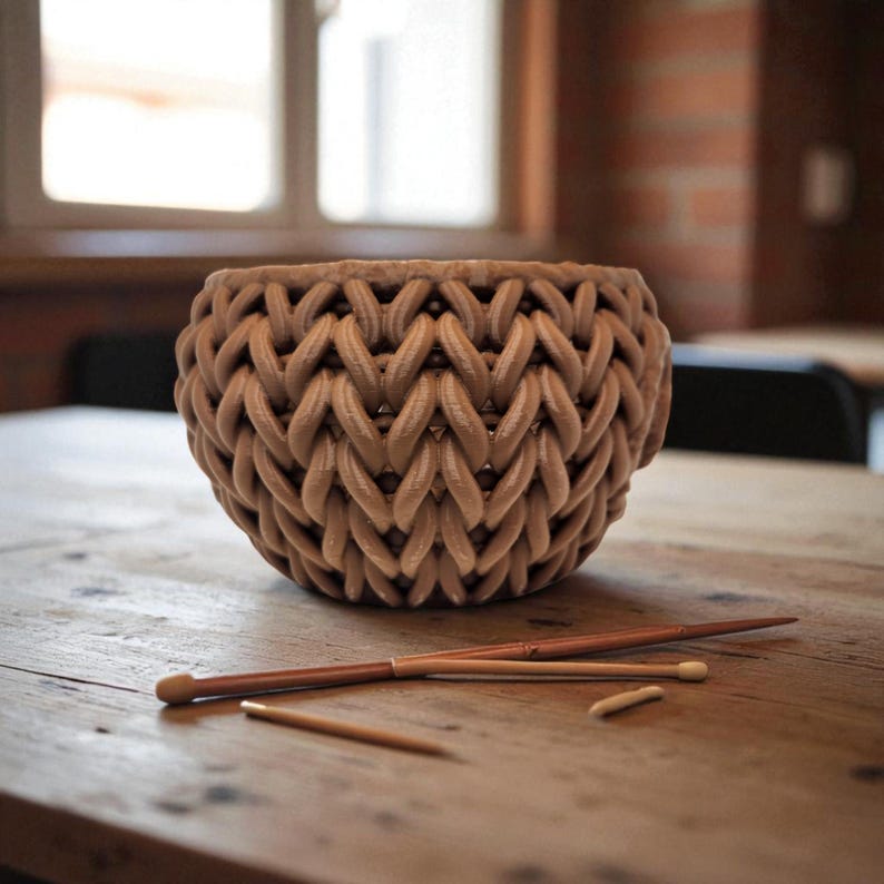Knitting Yarn Bowl with Knit Pattern | 3D Printed Crochet Organizer image 5
