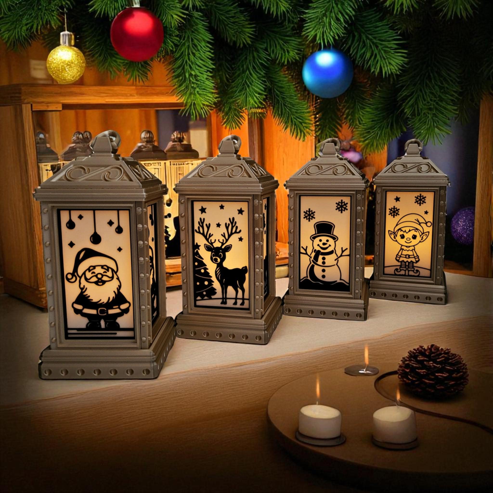 Christmas Lantern, 3D Printed Tealight Holder with Santa, Reindeer, Snowman & Elf Designs — photo 1 of 9