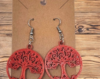 Handmade Tree of Life Drop Hook Earrings - 3D Printed Nature-Inspired Jewelry